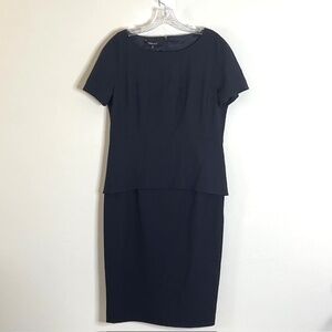 NWT Lafayette 148 New York Womens Navy Blue Short Sleeve Shift Dress SZ 10